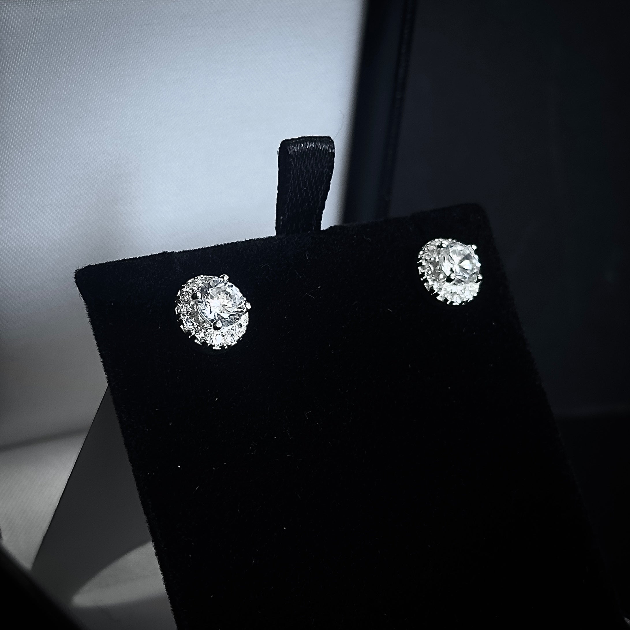 Sterling Silver CZ Halo Stud Earring