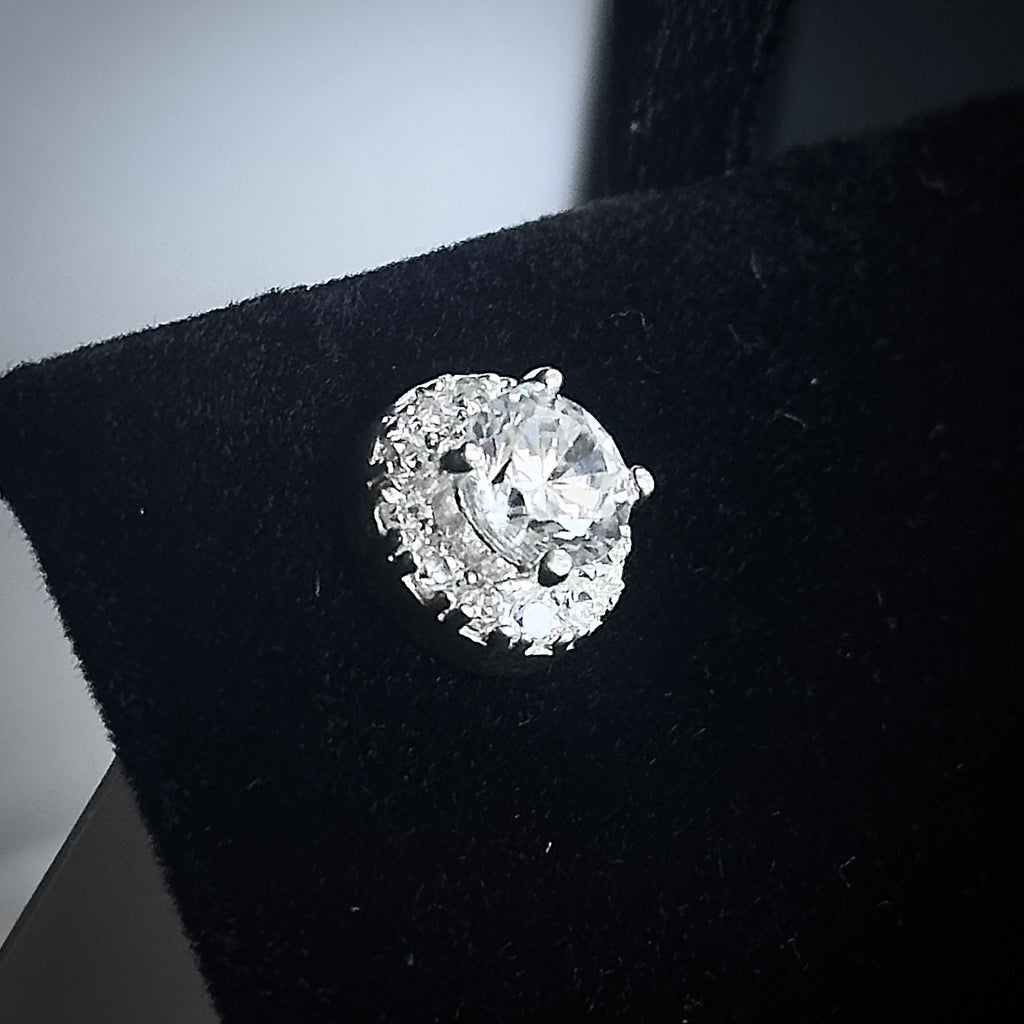 Sterling Silver CZ Halo Stud Earring