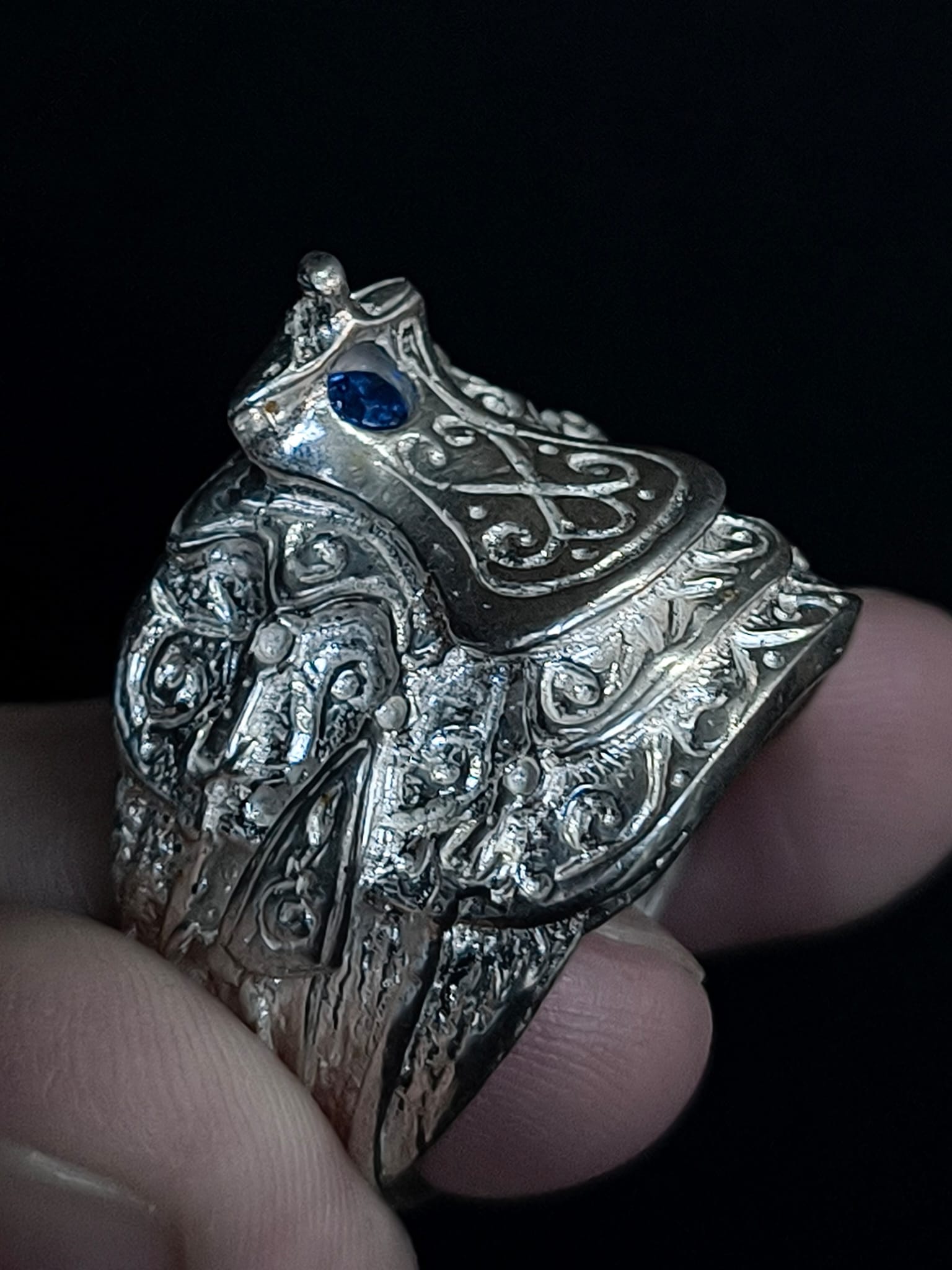 Sterling Silver Royal Blue CZ Saddle Ring