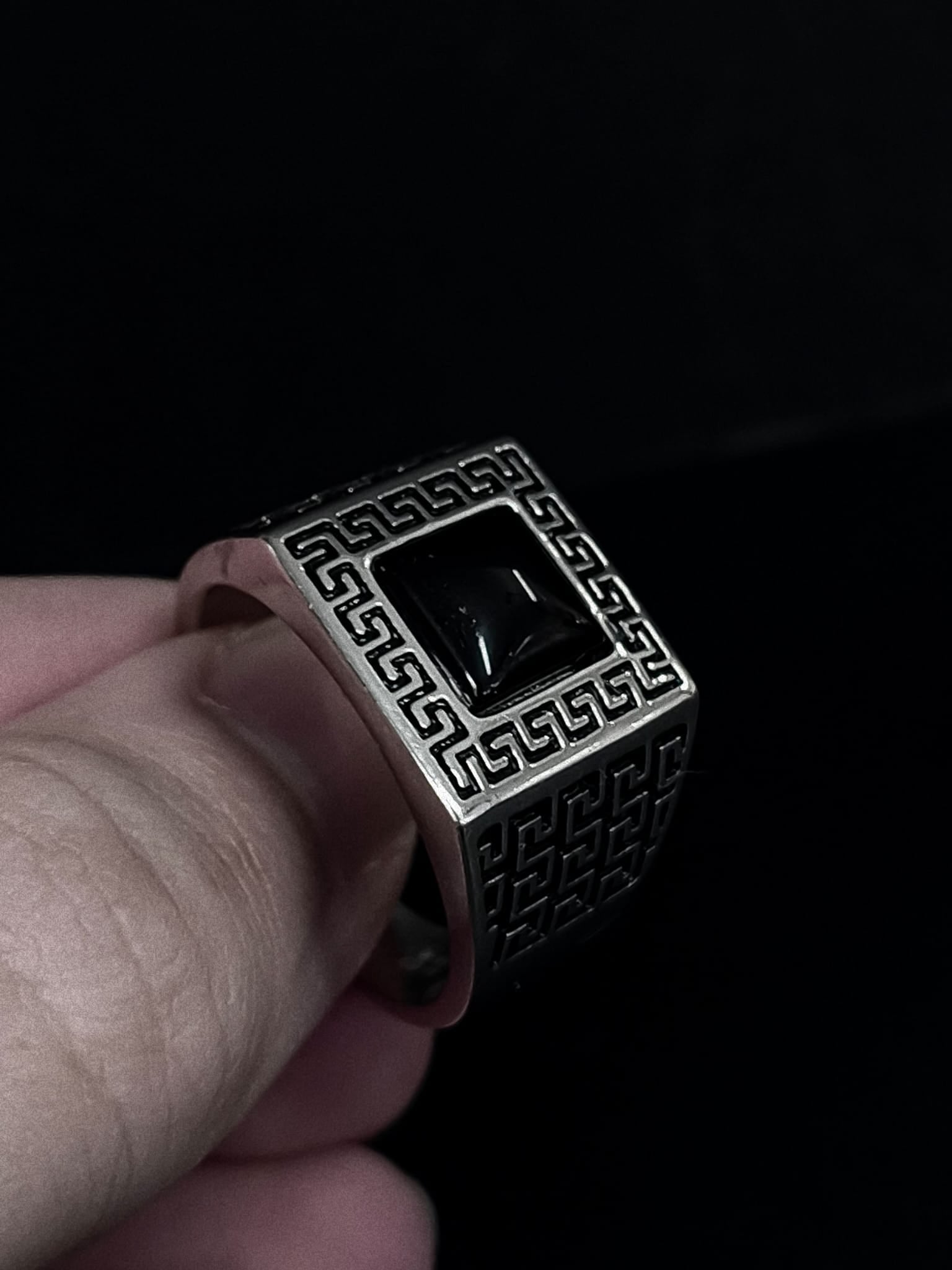 Sterling Silver Onyx Greek Key Signet Ring