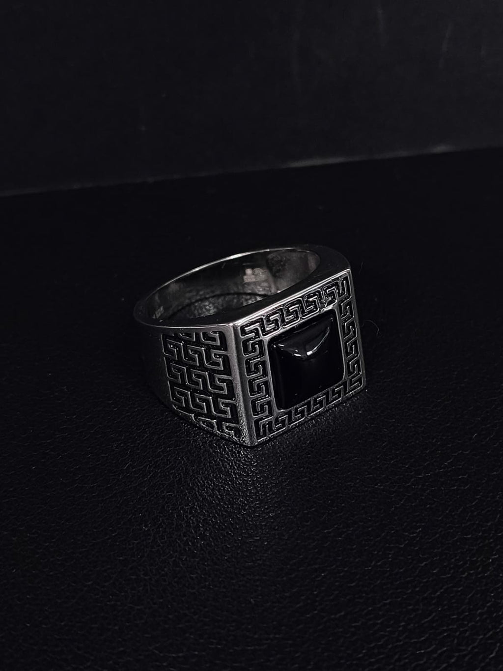 Sterling Silver Onyx Greek Key Signet Ring