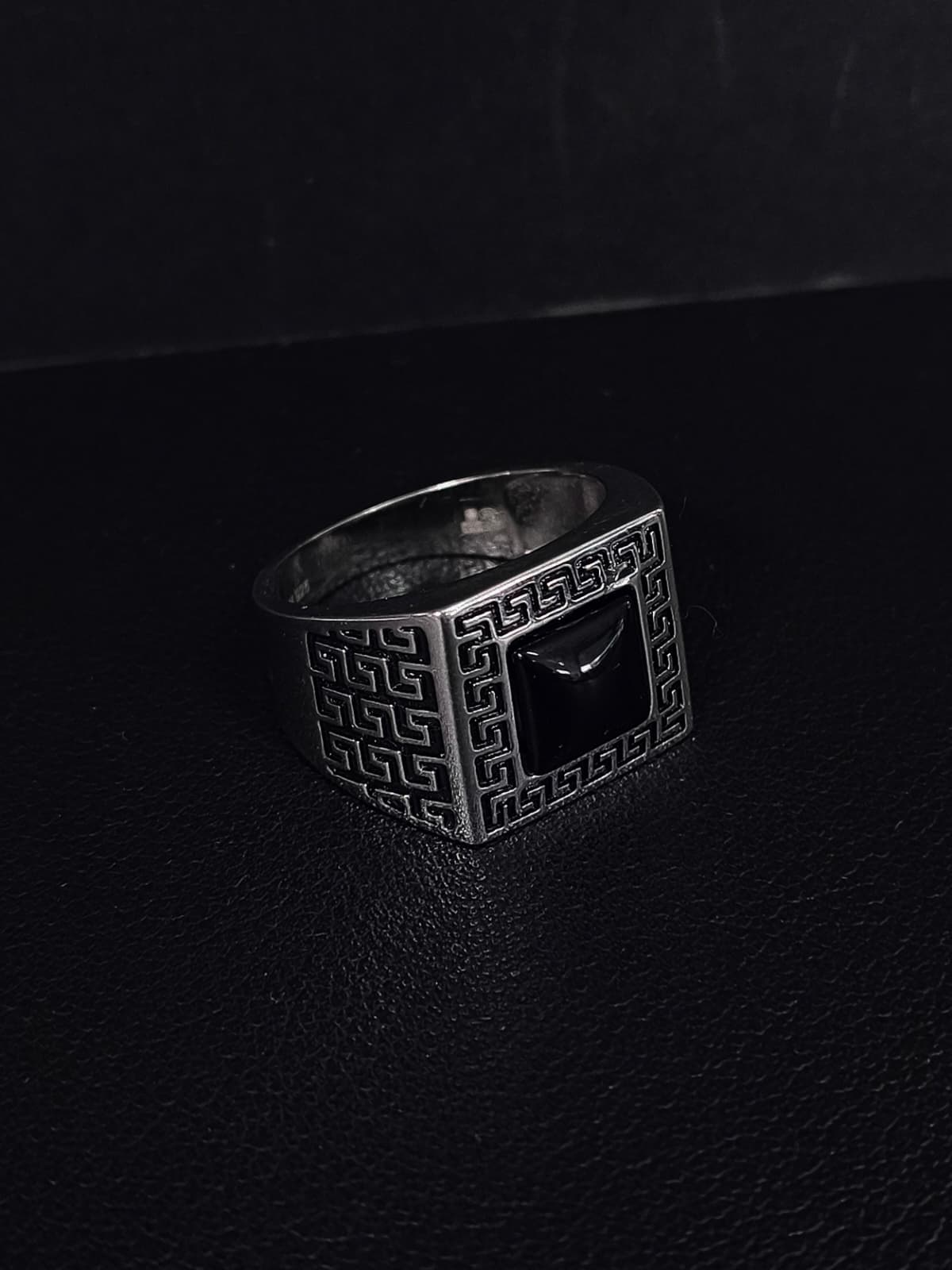 Sterling Silver Onyx Greek Key Signet Ring