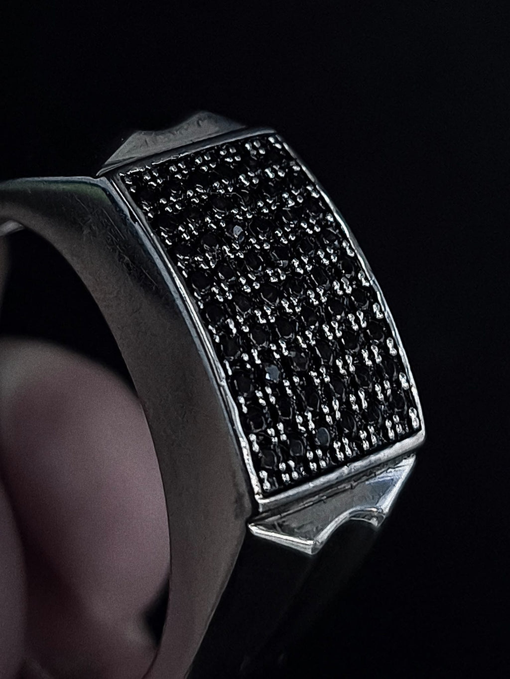 Sterling Silver Pave-Set Black CZ Signet Ring