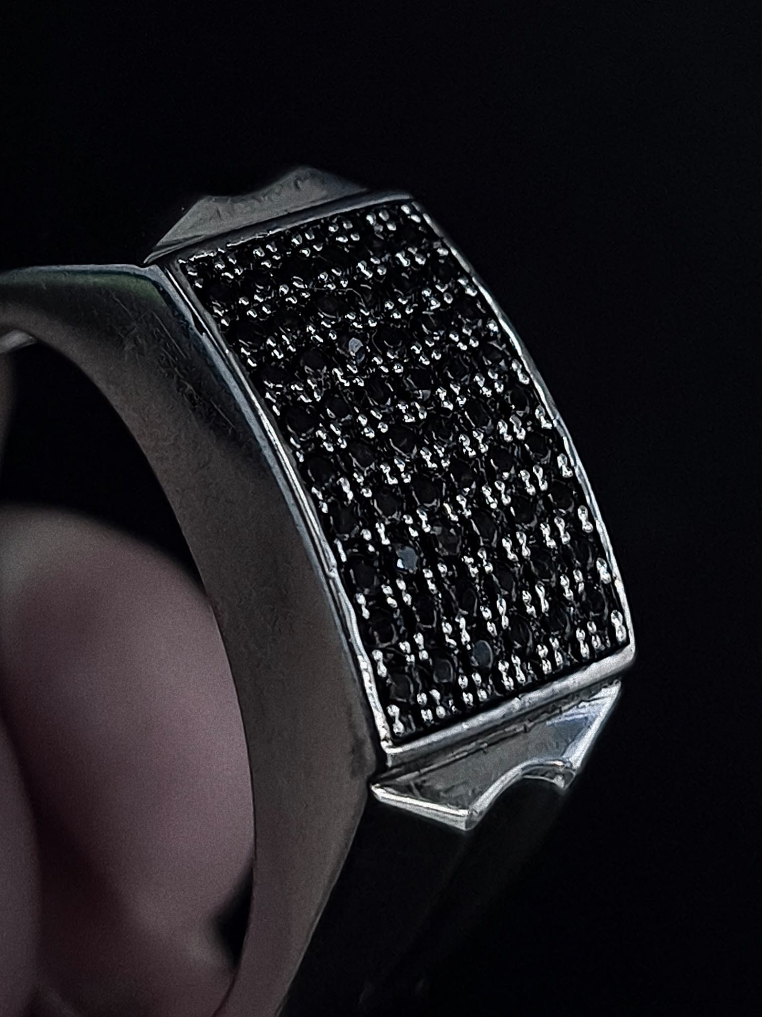 Sterling Silver Pave-Set Black CZ Signet Ring
