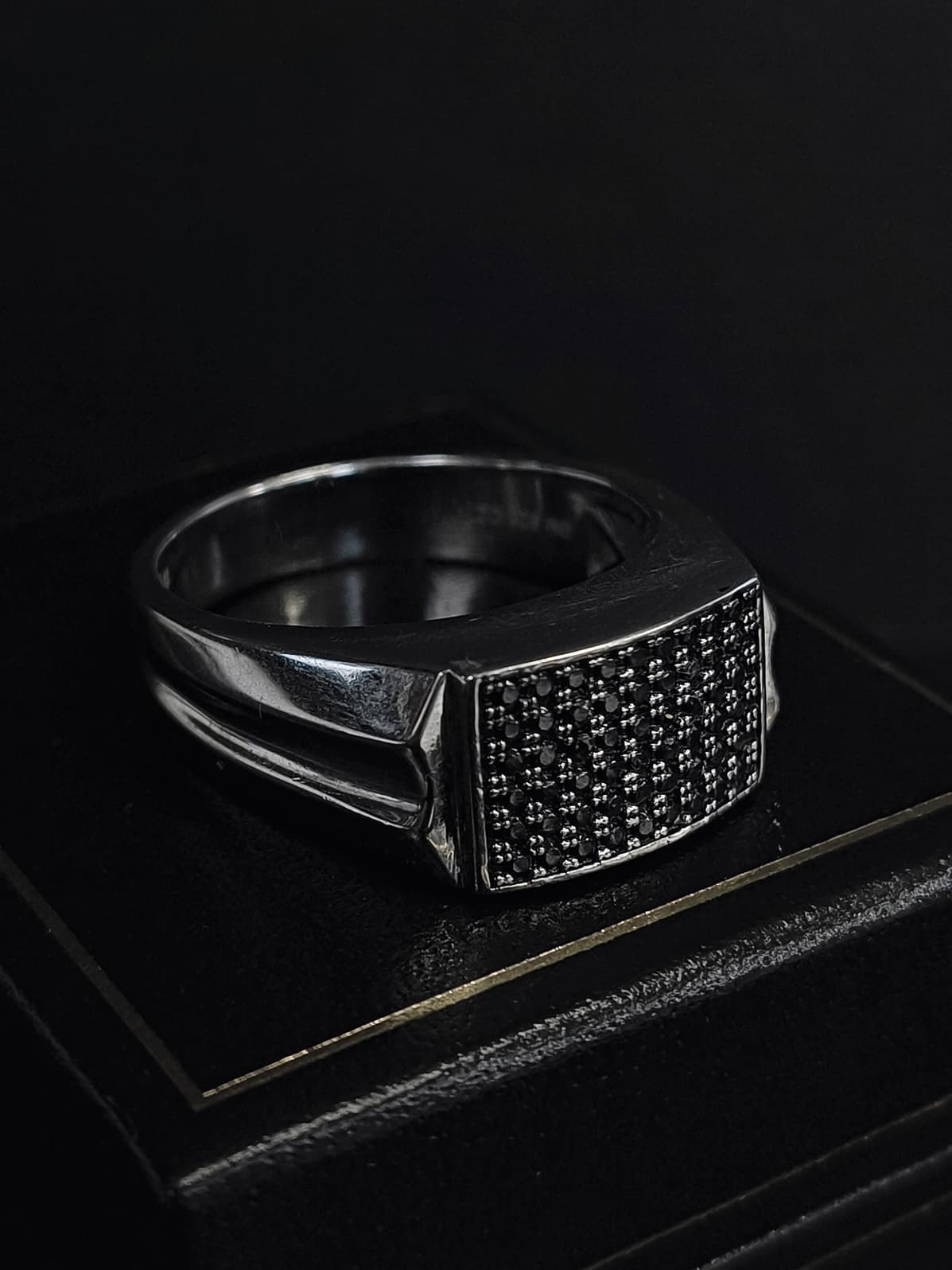 Sterling Silver Pave-Set Black CZ Signet Ring